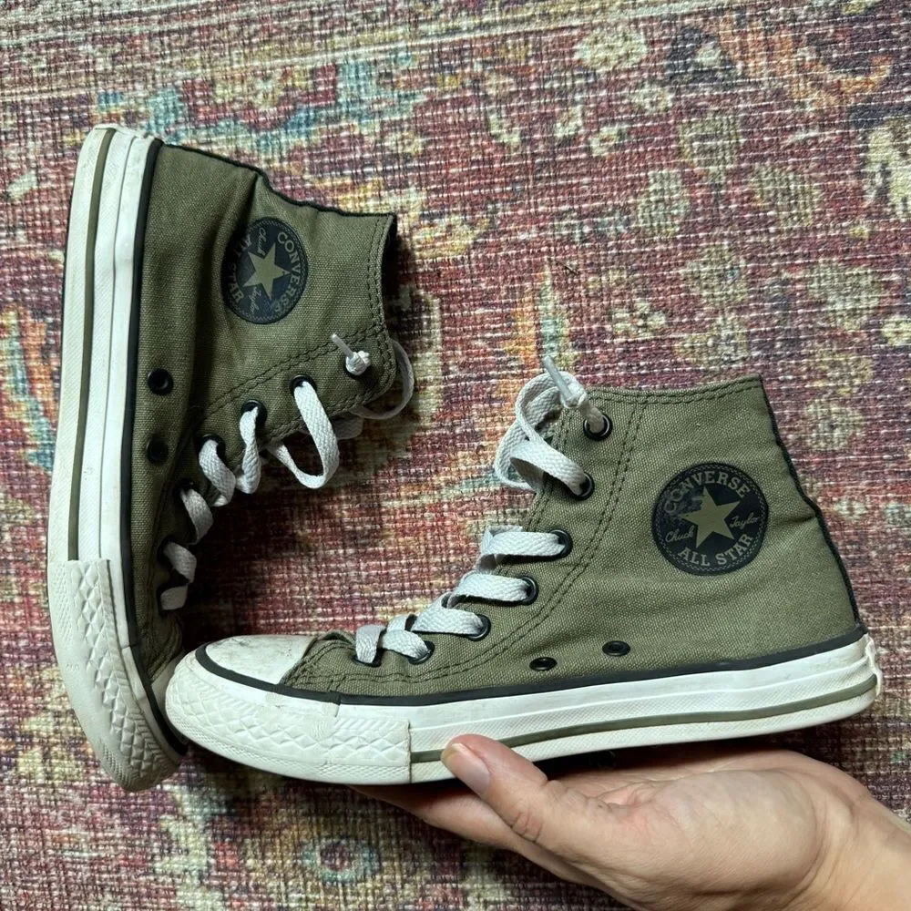 Converse Chuck Taylor Kids High-Top Sneakers Size 3- Olive Green with Black